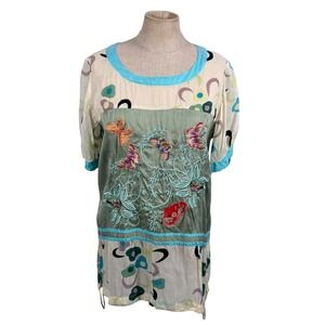 Johnny Was Women S Rayon Silk Embroidered Tunic Top Butterfly Floral  Boho Sheer